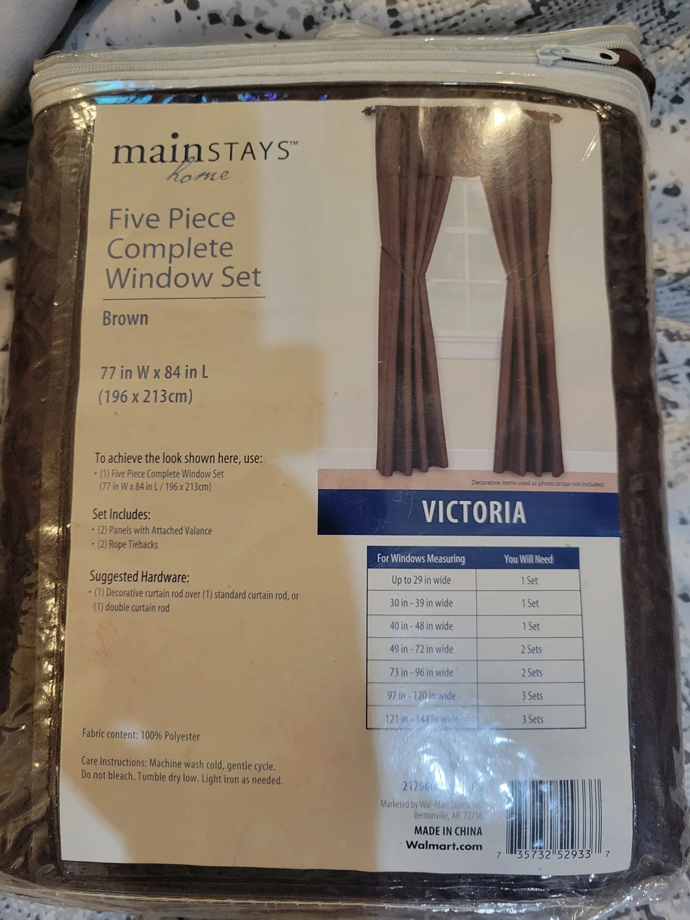 Mainstays Brown Five-Piece Victoria Window Curtain Set